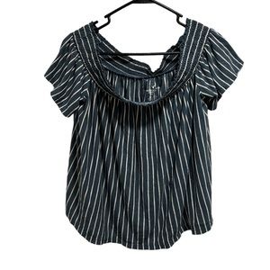 Striped Navy Off-Shoulder Women's Top